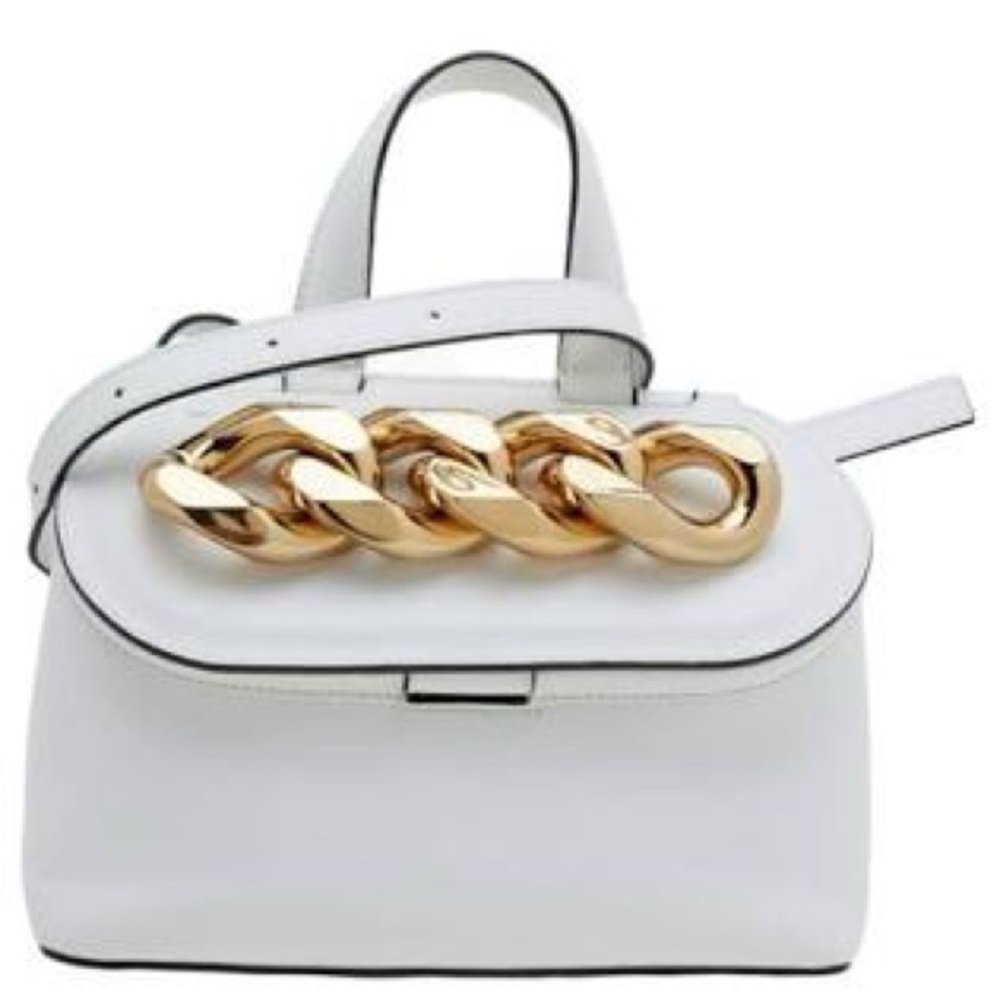JW ANDERSON. White w/ Golden Hardware Chain. Satchel/Shoulder Bag.Magnetic Close